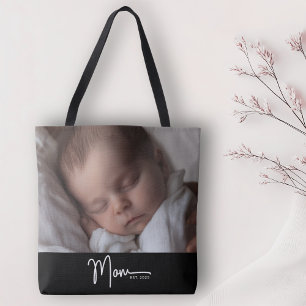 Mom Gegründet Schwarze Moderne Minimale Schrift Fo Tasche