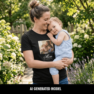 Mom Gegründet Schwarzes Elegantes Skript Foto T-Shirt