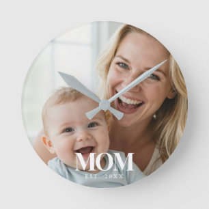 MOM Gegründet Weiße Typografie Foto-Geschenk Runde Wanduhr