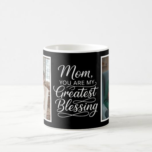Mom Greatest Blessing Heartfelt 2 Photo Black Kaffeetasse (Mittel)