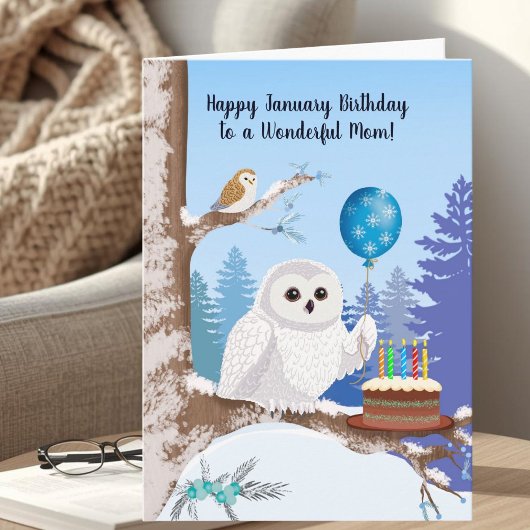 Mom Happy January Birthday Snowy Owl Karte