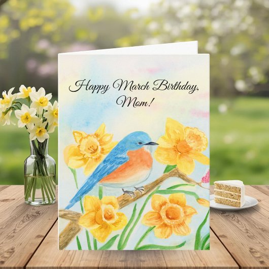 Mom Happy March Birthday Blue Bird  Karte