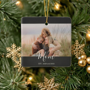 Mom hat es geschafft Weiße elegante Schrift Foto Keramikornament