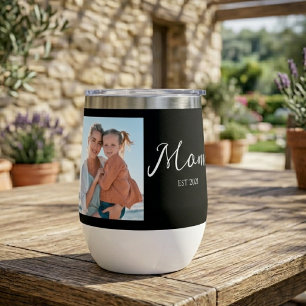 Mom hat Skript Schwarz Foto Thermobecher Wein 