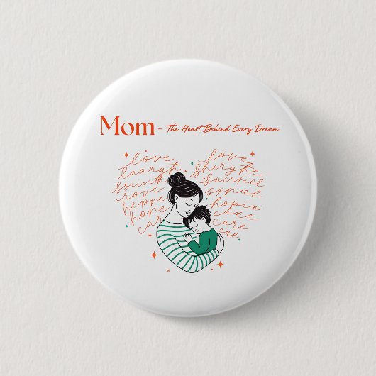 Mom Heart Love Typography Motherhood Art Button (Vorderseite)
