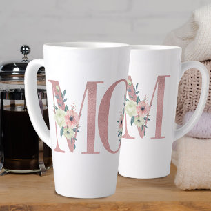 MOM Hübsche rosa florale Buchstaben-Typografie Milchtasse