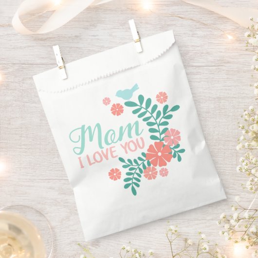 Mom I love you text in cute floral bird design Geschenktütchen (Ausgeschnitten)