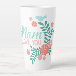Mom ich liebe dich Text in süßem floralem Vogeldes Milchtasse