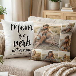 Mom Is a Verb Family Photo Collage Mother Keepsake Kissen