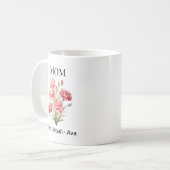 Mom January Birth Flower with Kids Names Kaffeetasse (Vorderseite Links)