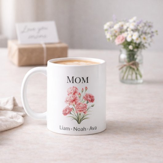 Mom January Birth Flower with Kids Names Kaffeetasse