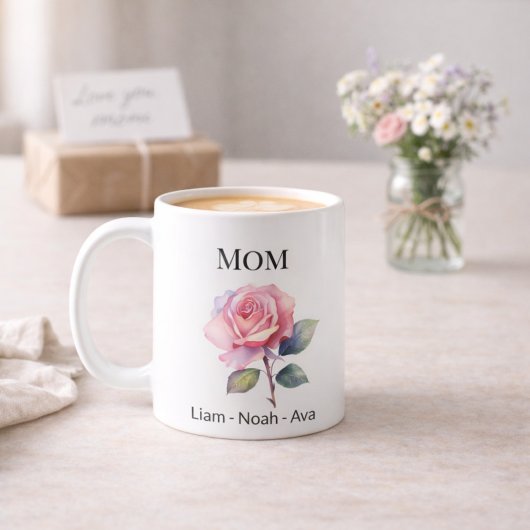 Mom June Birth Flower with Kids Names Kaffeetasse