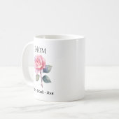 Mom June Birth Flower with Kids Names Kaffeetasse (Vorderseite Links)