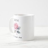 Mom June Birth Flower with Kids Names Kaffeetasse (Vorderseite Links)