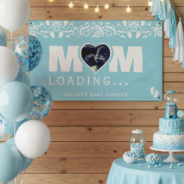 Mom Loading Photo Ultrasound Blue Baby Shower Banner