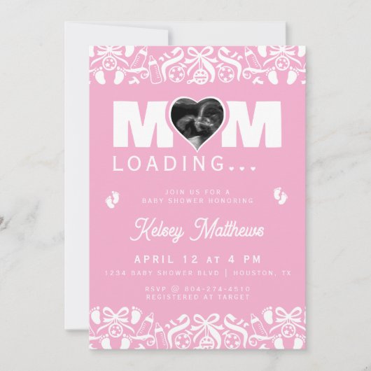 Mom Loading Ultrasound Photo Pink Baby Shower Einladung (Vorderseite)