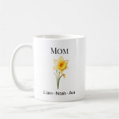 Mom March Birth Flower with Kids Names Kaffeetasse (Links)