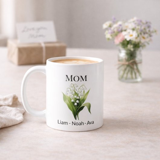 Mom May Birth Flower with Kids Names Kaffeetasse