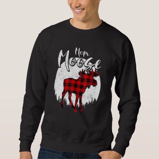 Mom Moose Red Plaid Buffalo Matching Family Pajama Sweatshirt (Vorderseite)