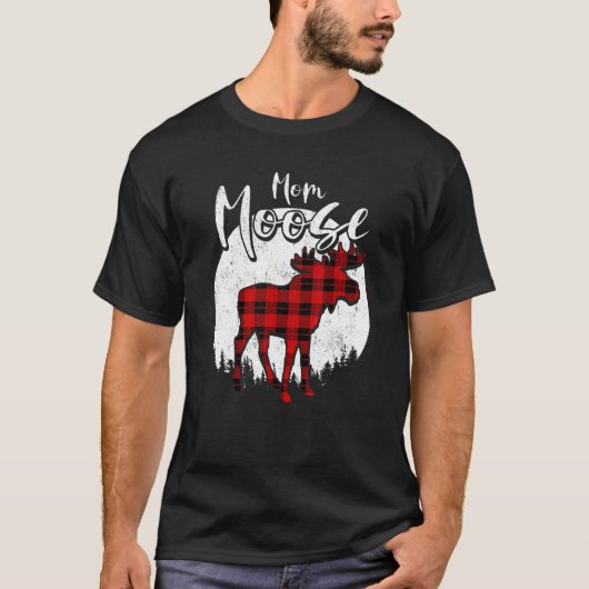 Mom Moose Red Plaid Buffalo Matching Family Pajama T-Shirt (Vorderseite)