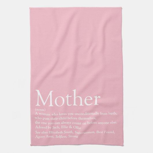 Mom Mother Definition Quote Pink Geschirrtuch (Vertikal)