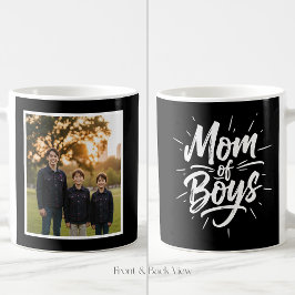 Mom of Boys Brush Script Custom 1 Photo Black Kaffeetasse