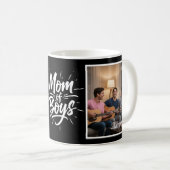 Mom of Boys Brush Script Two Photo Black Kaffeetasse (VorderseiteRechts)