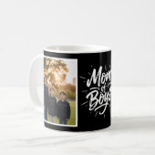Mom of Boys Brush Script Two Photo Black Kaffeetasse (Vorderseite Links)