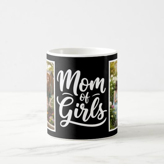 Mom of Girls Brush Script 2 Photo Black and White Kaffeetasse (Mittel)