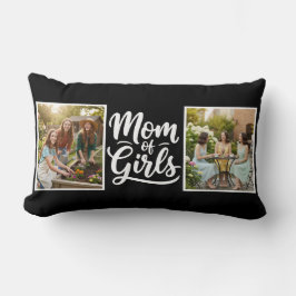 Mom of Girls Brush Script Double Photo Black White Lendenkissen