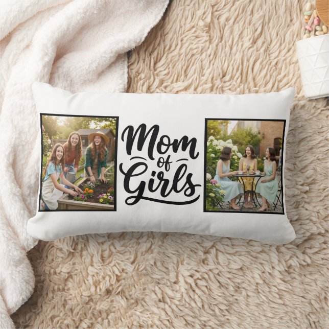 Mom of Girls Brush Script Double Photo Lendenkissen (Decke)