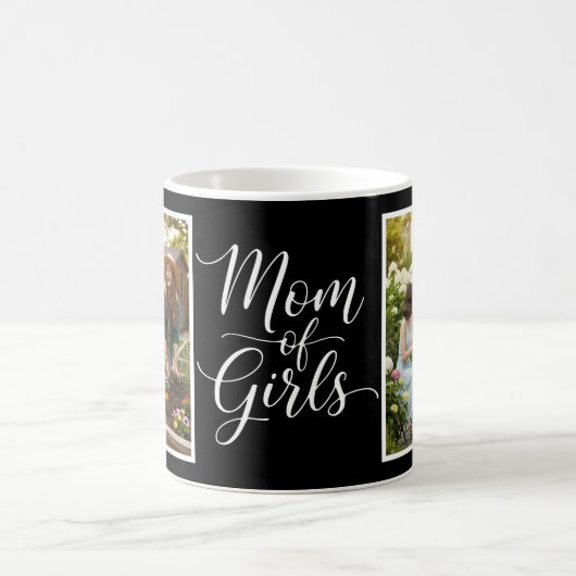 Mom of Girls Elegant Modern Script 2 Photo Black Kaffeetasse (Mittel)