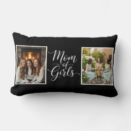 Mom of Girls Elegant Script Double Photo Black Lendenkissen