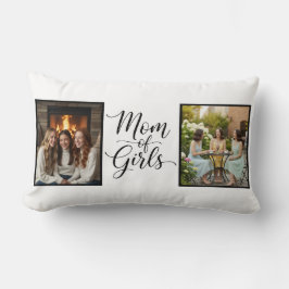 Mom of Girls Modern Elegant Script Double Photo Lendenkissen