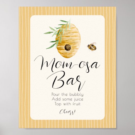 Mom-osa Bar Bee Themed Baby Shower Table Sign Poster (Vorne)