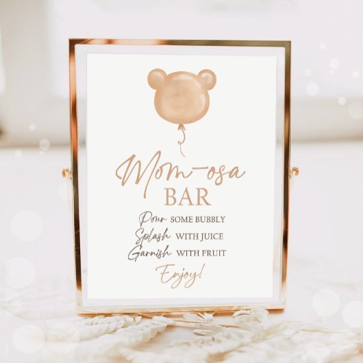Mom-osa Bar Teddy Bear Balloon Birthday  Poster