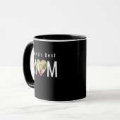 Mom Photo in Black Heart Frame Modern Calligraphy Tasse (Vorderseite Links)