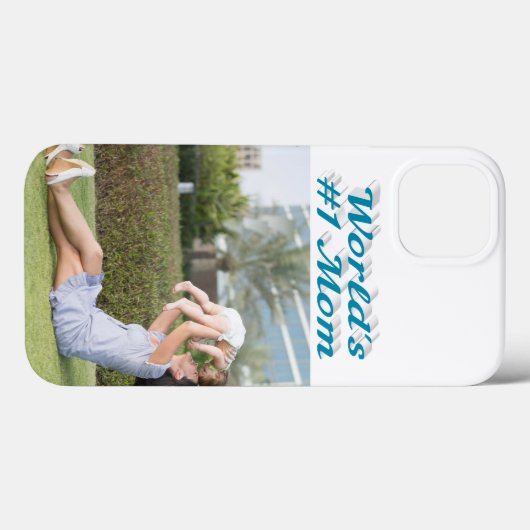 Mom Photo sky blue text iPhone Case (Rückseite (Horizontal))