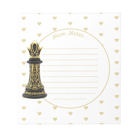 MOM Queen of my life, Golden Script Black Chess  Notizblock (Vorderseite)