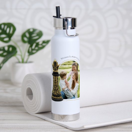 MOM Queen of my life, Golden Script Black Chess  Trinkflasche (Yoga (gedreht)