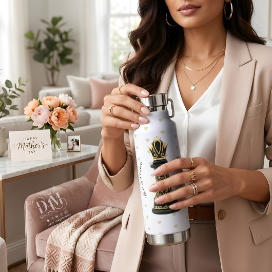 MOM Queen of my life, Golden Script Black Chess  Trinkflasche