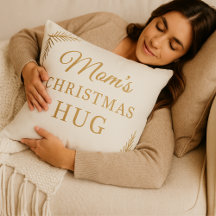 Mom’s Christmas Hug Pillow – Cozy Beige & Gold 