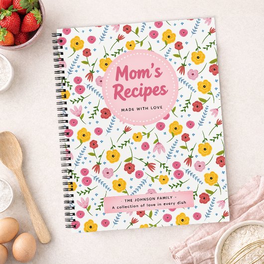 Mom’s Recipes Floral Personalized Recipe Notebook Notizblock