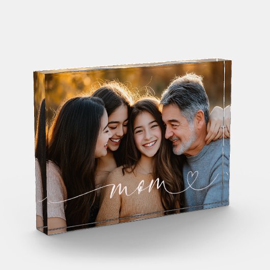 Mom Script Heart Photo Acrylic Block Gift (Links)