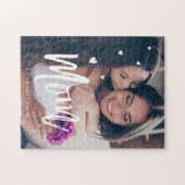 Mom Script & Hearts Overlay Modern Foto Family Puzzle (Horizontal)