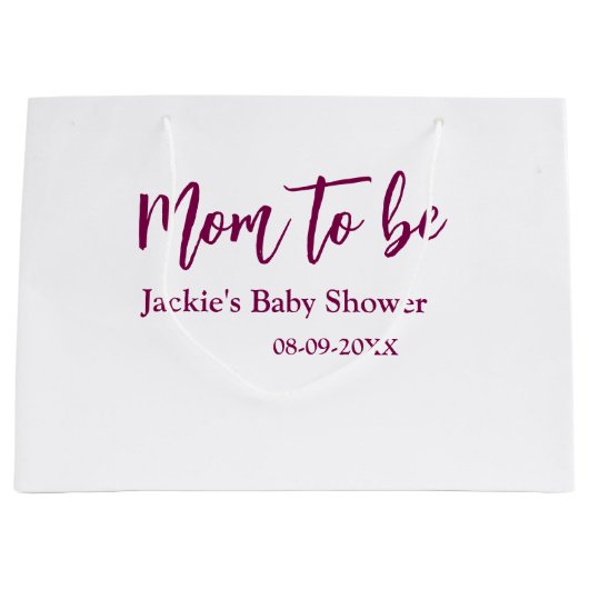 Mom to be baby shower name date pink simple minima große geschenktüte (Vorderseite)