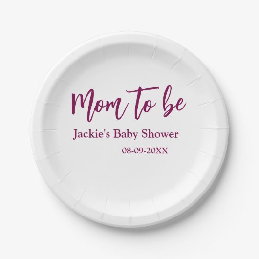 Mom to be baby shower name date pink simple minima pappteller (Vorderseite)