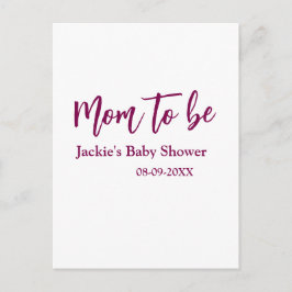 Mom to be baby shower name date pink simple minima postkarte