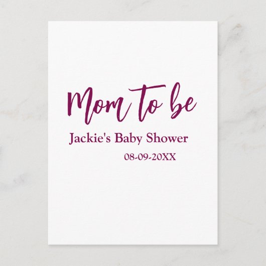 Mom to be baby shower name date pink simple minima postkarte (Vorderseite)