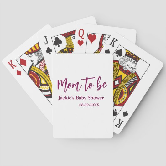 Mom to be baby shower name date pink simple minima spielkarten (Rückseite)